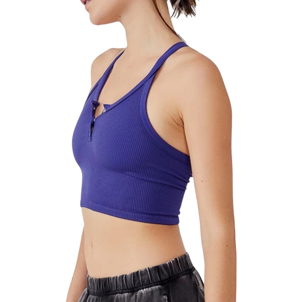 Free People FP Movement Free Throw Henley Crop Tank - XS - Outerspace Blue